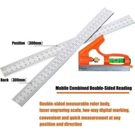 Règle D'Angle - Acier Inoxydable - 300 mm - Niveau À Bulle Intégré - 45° Et 90° - Menuiserie Bricolage (1/5)