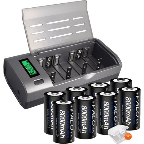Batería recargable de alta capacidad de 8000 mAh, cargador inteligente incluido, 8 baterías, 1 cargador. (1/2)