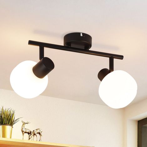 GBLY Deckenstrahler Schwarz Deckenlampe Innen-Deckenleuchte 2 Flammig 350°Schwenkbar Strahler Glas Lampenschirm Morden Spots Flur E14 Vintage Flurlampe für Schlafzimmer Wohnzimmer-Ohne Leuchtmittel