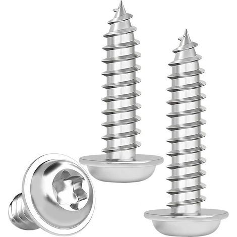Vis Autotaraudeuses Torx - Vis Bois à Tête Fraisée avec Rondelle Filetage Complet Acier Inoxydable A2 V2A, M4 x 10mm (1/5)