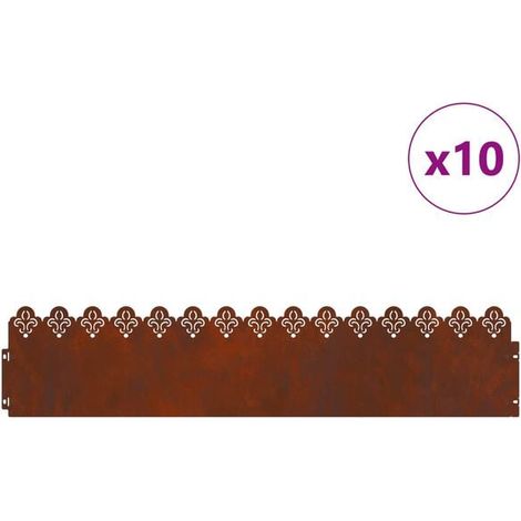 Bandes de bordure de pelouse, paquet de 10, aspect rouillé, dimensions : 103 x 0,05 x 22 cm (1/5)