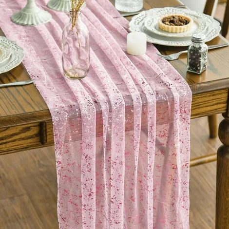 Artoid Mode Gaze Tulle Rose Lot de 6 Chemins de Table 70 x 300 cm, pour Décoration de Table Cuisine, Intéri - Rose 70 x 300 cm, 6pcs (1/5)