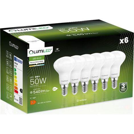 6x LED-Lampe E14 Reflektor R50 6W = 50W 540lm 4000K Neutralweiß 120° LUMILED
