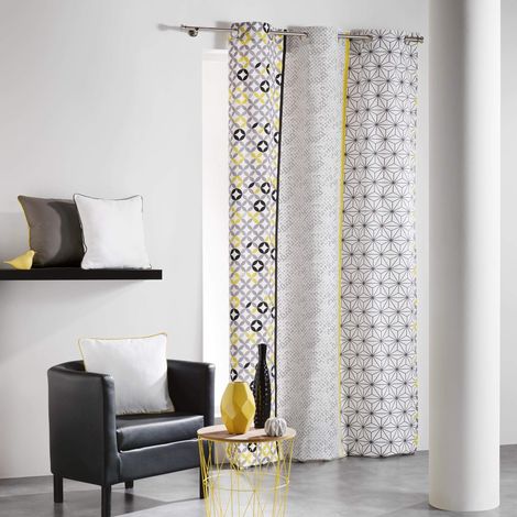douceur d'Intérieur Cotone da interno, Remix, tenda a occhielli, Cotone, grigio/giallo, 140 x 240 cm
