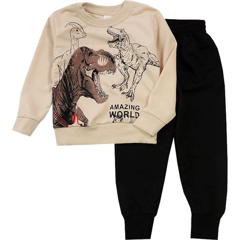 Sport-Trainingsanzug für Jungen, Dinosaurier-Motiv, Sweatshirt und Hose, schwarz, Größe 9/10, J621S