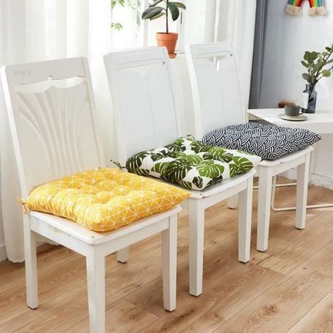Galettes de Chaise - - Lot de 6 - 40x40 cm - Blanc - Coussins de Jardin - Extérieur (1/4)