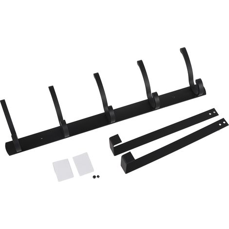 Crochets de porte modernes et minimalistes noirs à 5 crochets, fixation murale en aluminium épais, pour salle de bain ou portes de vêtements. (1/5)