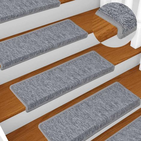 vidaXL Alfombrillas para escaleras 15 unidades 65x21x4 cm Gris claro Borde rectangular (1/5)