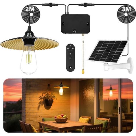 Indoor/Outdoor Solar Lights with Remote Control, 7800 mAh, 2 Adjustable Modes, AUTO ON/OFF, IP54 Waterproof, Timer, USB Charging, for Garden, Pergola, Garage, House, Shed