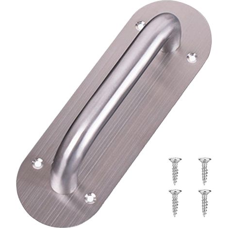 Poignée de Porte avec Plaque Arrière, 28cm Porte coulissante en acier inoxydable avec plaque arrière, Poignée de Traction de Porte Coulissante avec Plaque pour Portes de Grange Armoire Placard, avec V (1/5)