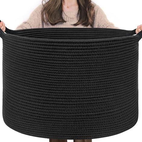 Grand panier de rangement en corde de coton tressée 55x35 cm noir (1/5)