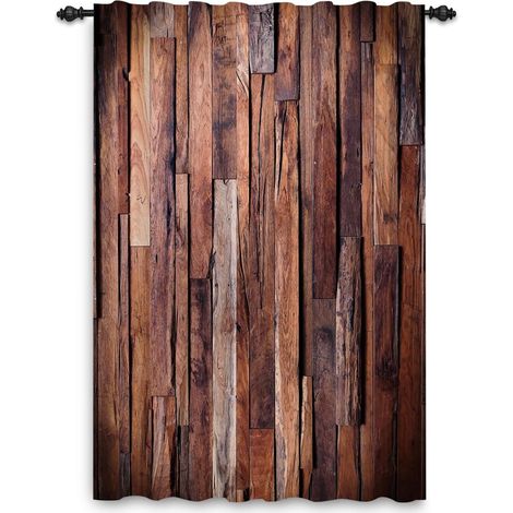 Rustic Brown Texture Wooden Curtain for Windows - Country Cowboy Farmhouse Decor for Living Room Bedroom - Interior Partition Rod Pocket 132 x 214 cm 1 Panel (1/5)