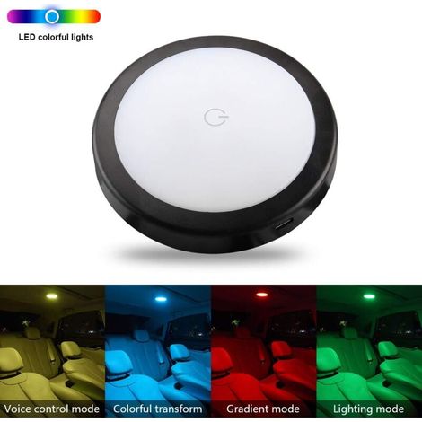 royaluxe -Commande Vocale Voiture LED Plafonnier Voiture Succion magnétique USB Universel Rechargeable pour l'intéri de Voiture Éclairage d'ambiance à vocale avec fonction mémoire (Sept Couls) (1/5)