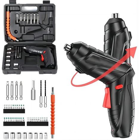 Trapano/avvitatore a batteria 48 in 1 con funzione rotativa, luce LED e batteria ricaricabile USB da 1800 mAh. (1/4)