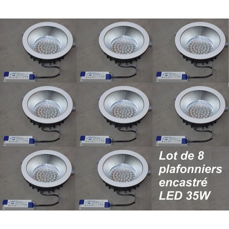 Lot de 8 encastrés LED 35W Ø 200mm blanc 4000K 3500lm downlight avec driver 230V non-dimmable 60° 850°C IK04 IP44 AIRIS DLS358NB (1/5)