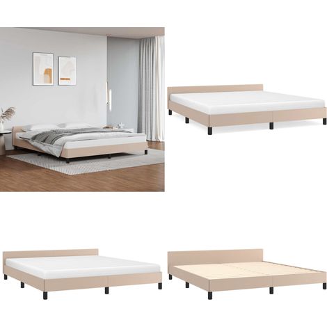 Cadre de lit avec tête de lit sans matelas cappuccino 160x200cm - Lit Capitonné - Cadre De Lit Design - Lit Double - Literie - Meuble Chambre - Home & Living (1/5)