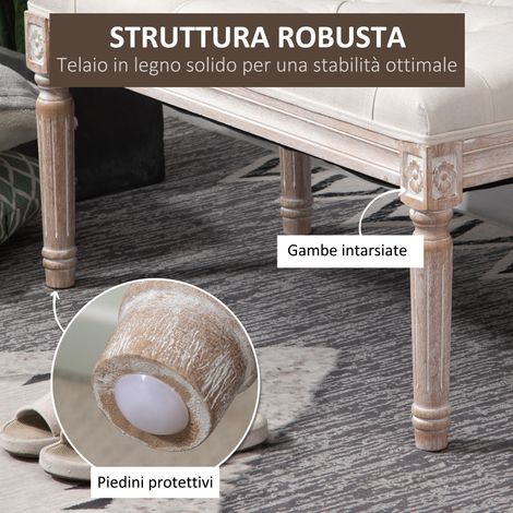 Panca rimovibile beige 80x40x41 cm, rivestimento in linno cotone, piedi in legno massiccio, parfaite pour dessous de lit ou décoration chambre. (1/5)