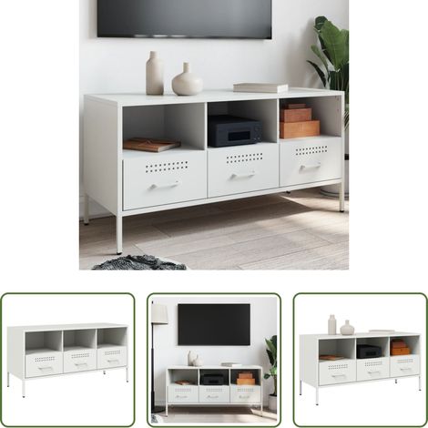 Stahl - TV-Schrank Weiß 100,5x39x50,5 cm Stahl (1/5)