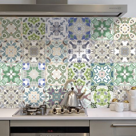 Sticker Mural Carrelage adhésif Cuisine Salle de Bain - 24 STICKERS CARRELAGES AZULEJOS BIAGIO - 24stickers10x10cm (1/5)