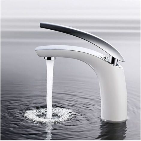 Robinet de salle de bain blanc, robinet de lavabo, robinet mitigeur de salle de bain, mitigeur monocommande pour salle de bain, blanc-Karteo (1/5)