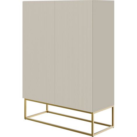 Selsey VELDIO - Highboard 2-türig, Graubeige Taupe mit goldenem Metallgestell, 90 cm breit (1/5)