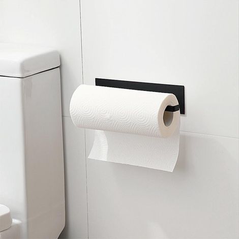 1 (Noir) Porte-Serviettes en Papier, Fixation Murale pour Cuisine et Salle de Bain, Support en Aluminium Autocollant ou à Percer, Sans Perçage, Idéal pour Serviettes, 1 Pièce (1/5)