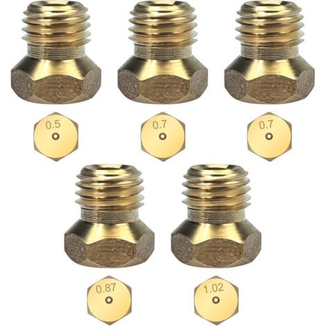 Lot de 5 gicleurs gaz butane pour plaque de cuisson – Buses en laiton de 0,5/0,7/0,87/1,02 cm – Remplacement rapide et facile (1/5)