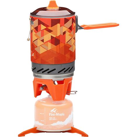 Système Cuisson Camping Réchaud Gaz 2200W Orange Échangeur thermique, allumage piézo, poignée verrouillable, support casserole et cartouche, kit tout-en-un portable (1/5)