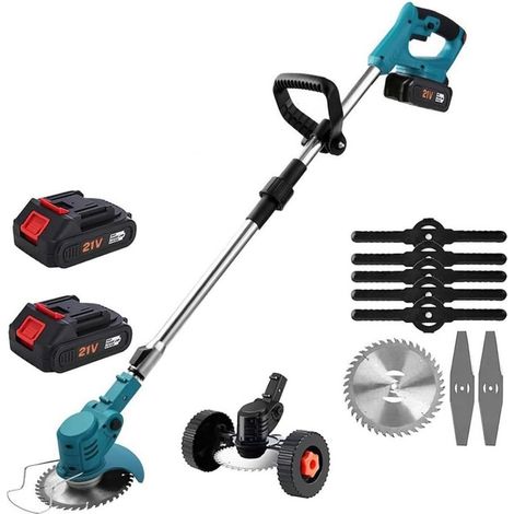Tondeuse à gazon électrique avec batterie, tondeuse à gazon portable 24 V, tondeuse de jardin sans fil à roues avec perche réglable pour une tonte rapide, batteries et chargeur inclus (2 x batteries) (1/5)