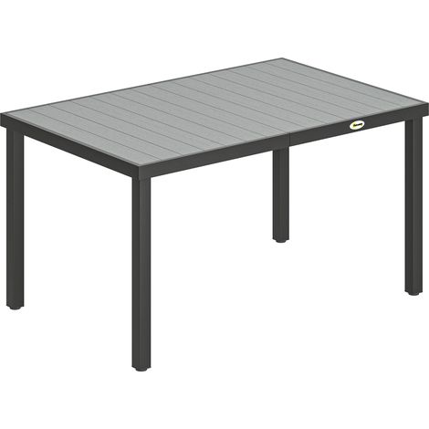 Table extérieure 4-6 personnes, table de repas jardin avec plateau lattes, 140x90x74 cm, gris (1/5)