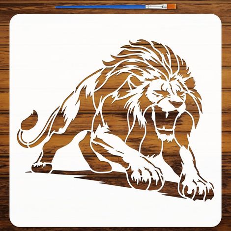 Pochoir Peinture Motif Lion avec Pinceau 30x30cm Réutilisable Modèle de Dessin Ombre de Lion Plastique PET Modèle Thème Animal pour Peinture sur Bois Meuble Vêtements DIY Artisanat (1/5)