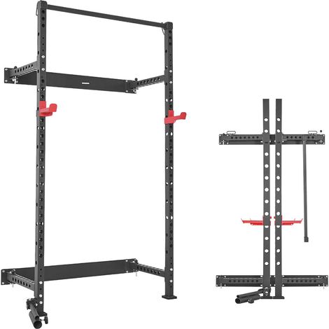 Cage de musculation pliable, rack à squats mural, crochets en J réglables et barre de traction, capacité 545 kg, gym maison