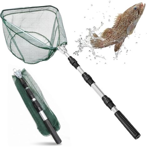 Épuisette de Pêche 125cm 4 Section Épuisette Téléscopique  Epuisette Peche Truite Alliage D'Aluminium Filet Nylon Triangulaire Pliable pour Carpe Crevette Truite Etang Bassin Poisson (1/5)
