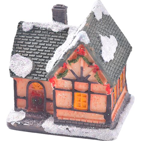 Maison Éclairée En Résine - Scène De Noël Avec Lumières Led - Décoration De Table Festive - 1 Pièce (1/5)