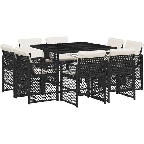 Maison Exclusive - 9-tlg. Garten-Essgruppe mit Kissen Schwarz Pol