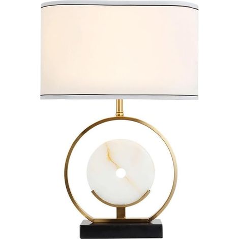 Lampe de table de salon moderne de style européen Corps de lampe en marbre de mode E27 Abat-jour en tissu blanc Lampe de bureau for chambre à coucher Salons Salle à manger Étude Lampe de bureau décora (1/5)