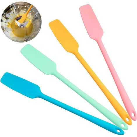 Silikon Glasspatel 4er Set, Hitzebeständig, Langer Griff, Pastellfarben