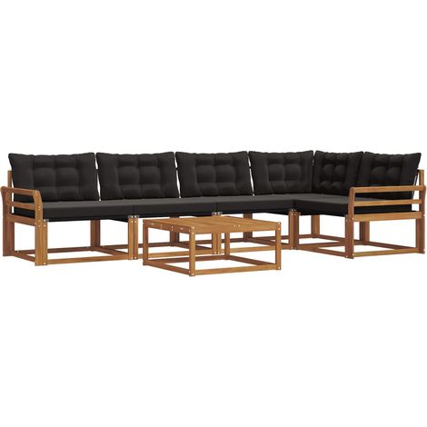 vidaXL Outdoor Sofa Set with Cushion 6 pcs Natural and Black (1/4)