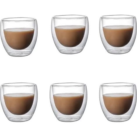 Tasse à café - Originale - Verre - Double paroi - 80ml - Set de 6 pièces