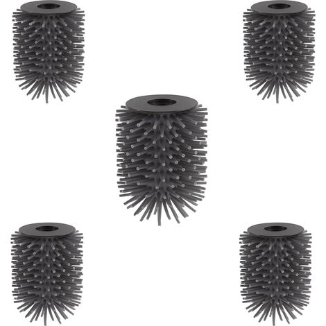 Lot de 5 têtes de brosse WC de rechange - Noir - Contient 5 têtes de brosse en silicone - 6,8 x 6,8 x 9 cm (1/5)
