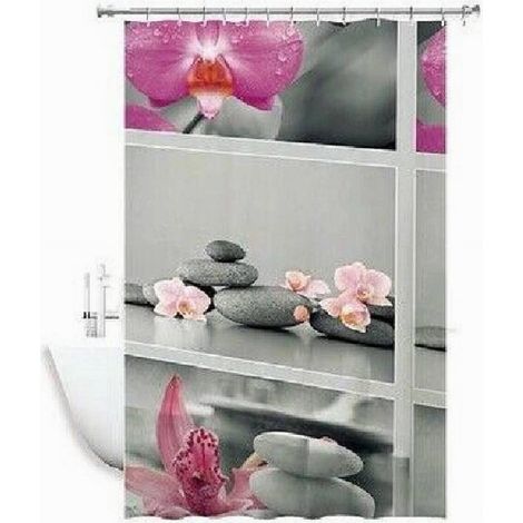 Trade Shop - Tenda Doccia Antimuffa Impermeabile 180x180cm Con Anelli Bagno Fiori Sassi 59532 - (1/3)
