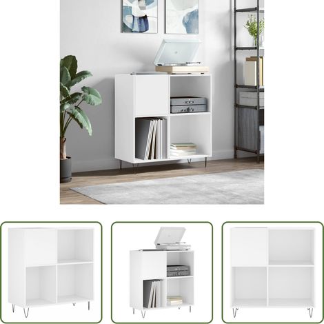 Rangement vinyle - Armoire à disques blanc 84,5x38x89 cm bois d'ingénierie (1/5)