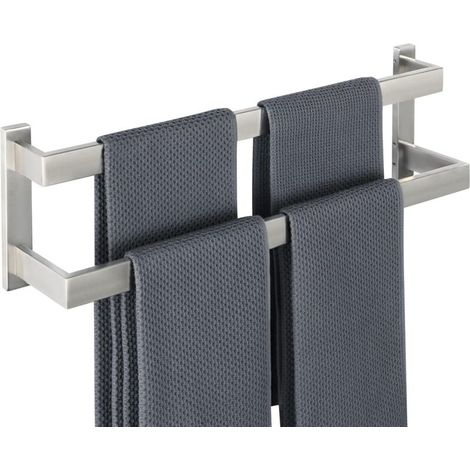 Porte Serviette à 2 Niveaux Mural pour Salle de Bain Cuisine, Support Serviette en SUS304 Acier Inoxydable, Finition Brossée, 59cm/23-Pouce Longueur (1/4)