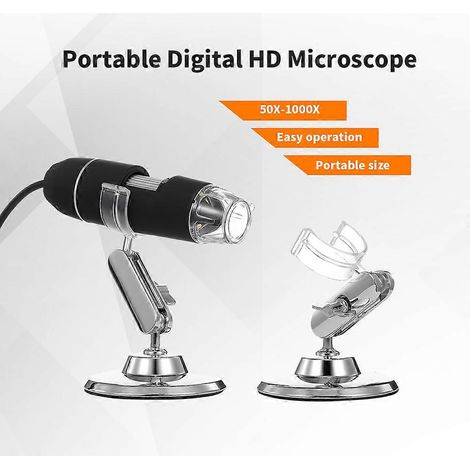Microscope numérique portable HD 50X-1000X, loupe USB avec zoom, 8 LED intégrées, couleur noire, idéal pour inspection et observation. (1/5)