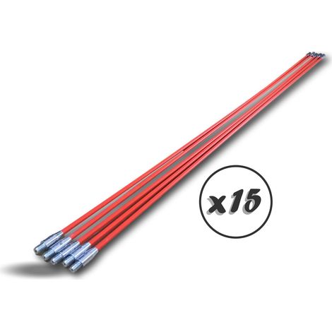 Lot 5 cannes ramonage rouges fibre de verre 51,50 m Embout laiton - Quantité x 3 jeux - Jeu de 5 cannes x 1,50 m (1/5)