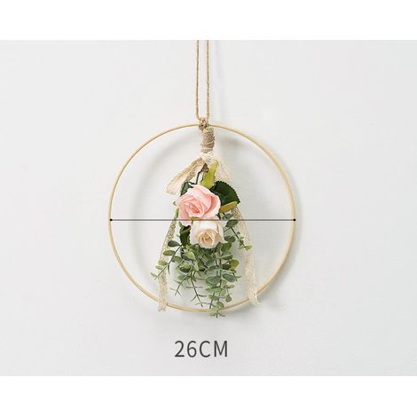 Corolle murale, fleurs artificielles, cadre rond - (26 26 3cm) anneau Rose Champagne rose (1/2)