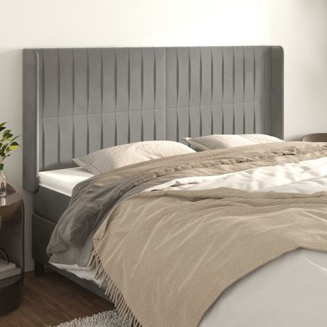 vidaXL Tête de lit avec oreilles Gris clair 203x16x118/128 cm Velours (1/5)