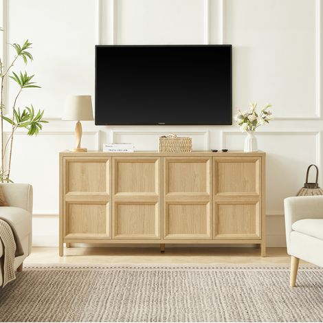 Meuble TV 160x40x80 cm en MDF chêne clair, avec rangement pour salon FloraGrace (1/5)