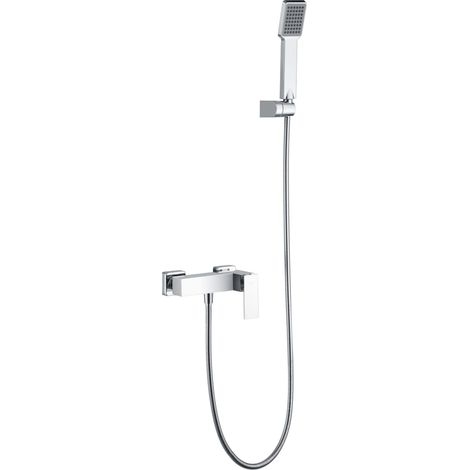 IMEX Set ducha Pisa con cuerpo de latón tubo metálico 180 cm soporte ABS ducha cuadrada cartucho cerámico Ø35 mm acabado cromado en latón y zama – Modelo Imex-BDP048-5