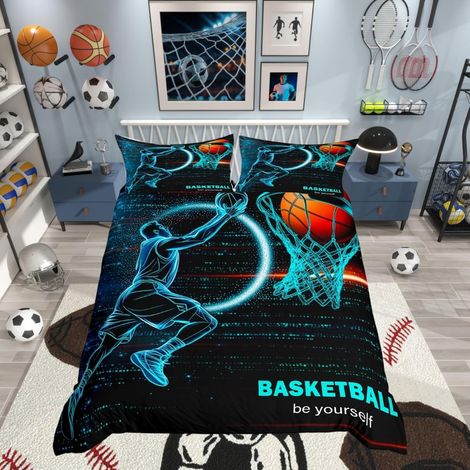 Housse de Couette 140x200 cm Motif Basketball 3D - 140x200cm + 1 Taie Oreiller 65x65cm (1/5)